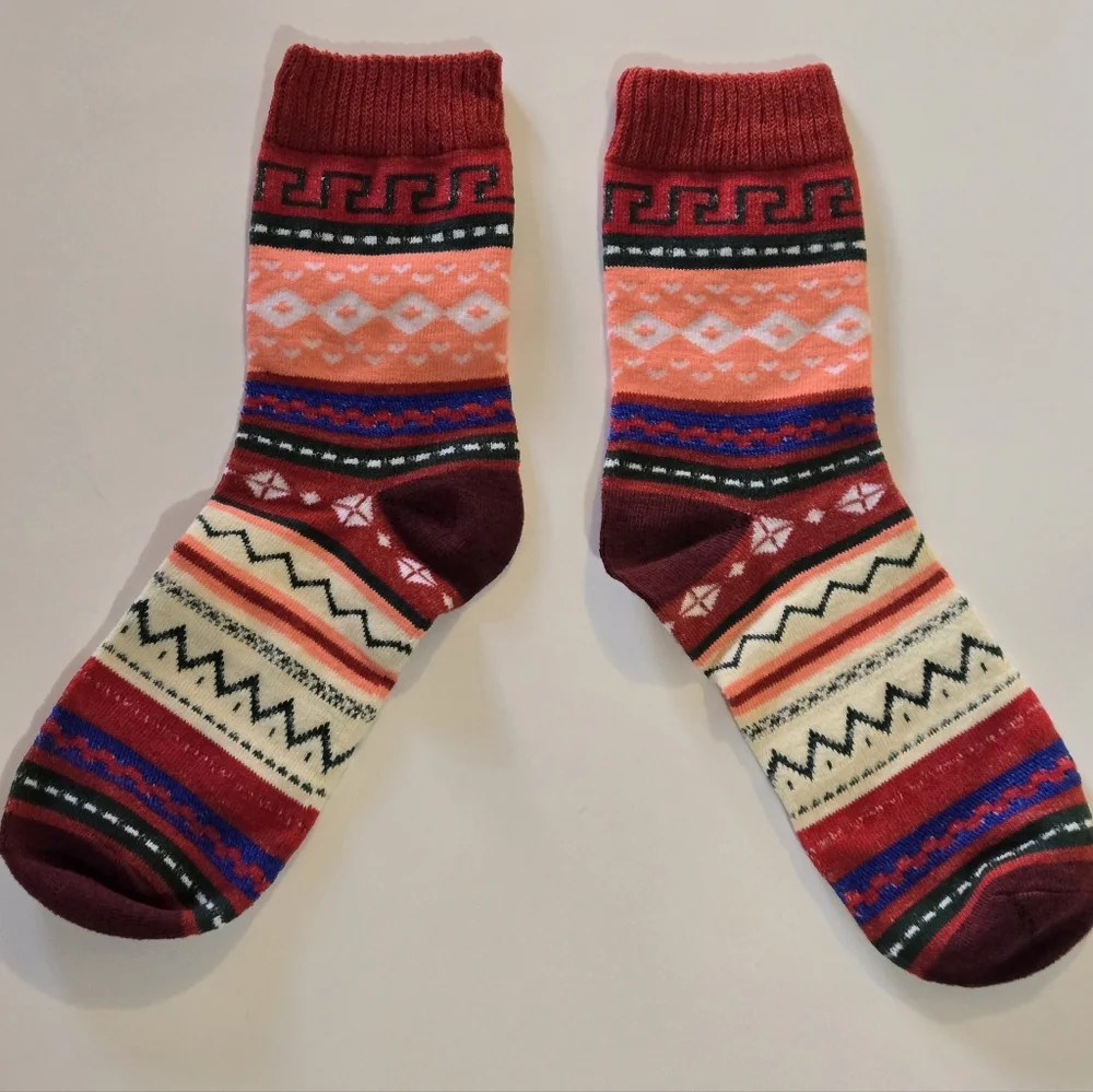 🍒🍒 Colorful Patterned Mid Tube Socks- Tan, Pink, Red